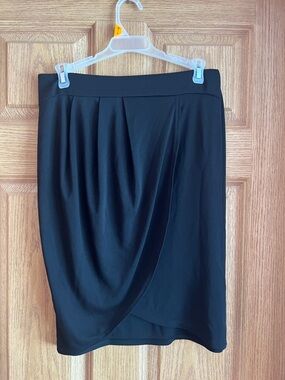 NY Collection Black Draped Wrap-Front Pencil Skirt